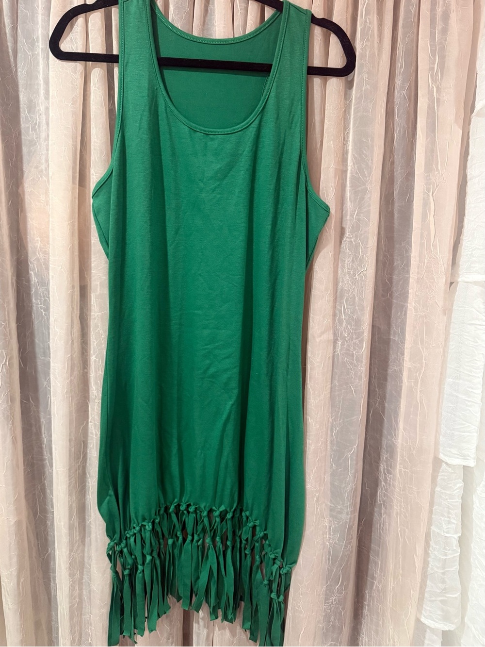 Green Fringe Hem Tank Cover Up